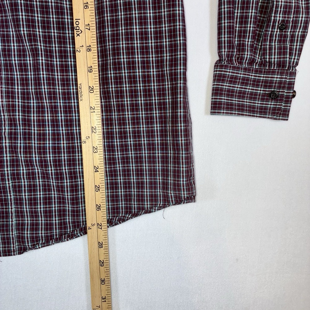 Ariat Pro Series Shirt Mens Small Burgundy Teal Plaid Long Sleeve Western Button - Picture 8 of 11